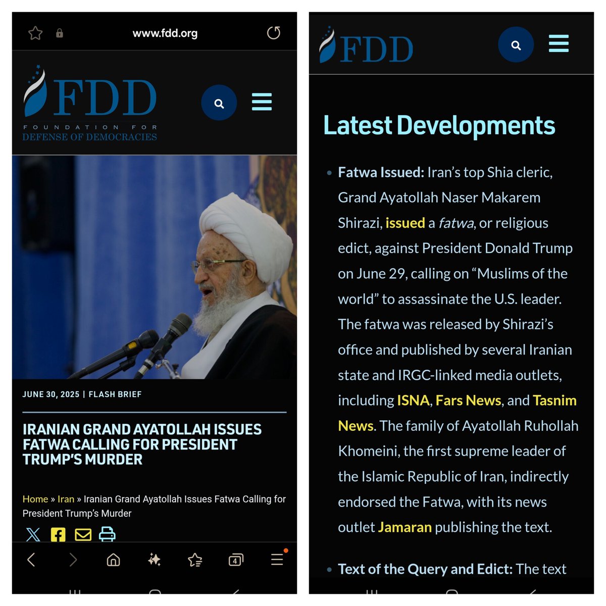 Apologetics941's tweet image. Islam is our enemy ladies and gentlemen.
One of the top Muslim clerics in Iran recently issued a fatwa to all Muslims calling for the assassination of Donald Trump and Benjamin Netanyahu.
A fatwa is a legal ruling by an Islamic scholar. It's like a judge issuing a ruling.…
