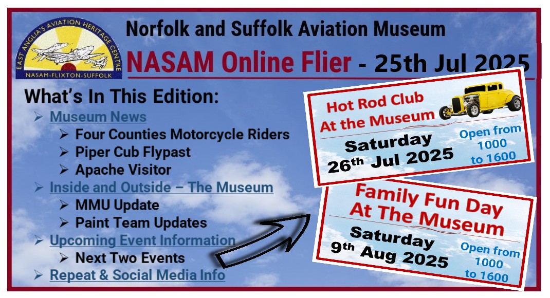 𝗡𝗼𝗿𝗳𝗼𝗹𝗸 𝗮𝗻𝗱 𝗦𝘂𝗳𝗳𝗼𝗹𝗸 𝗔𝘃𝗶𝗮𝘁𝗶𝗼𝗻 𝗠𝘂𝘀𝗲𝘂𝗺 𝗕𝗟𝗢𝗚
In this edition, Visitors to the Museum, MMU and Paint Team update. The next two events at the Museum.

➡️ For more info, go direct to: wp.me/p8UmsH-75k

#𝗡𝗔𝗦𝗔𝗠𝗕𝗟𝗢𝗚