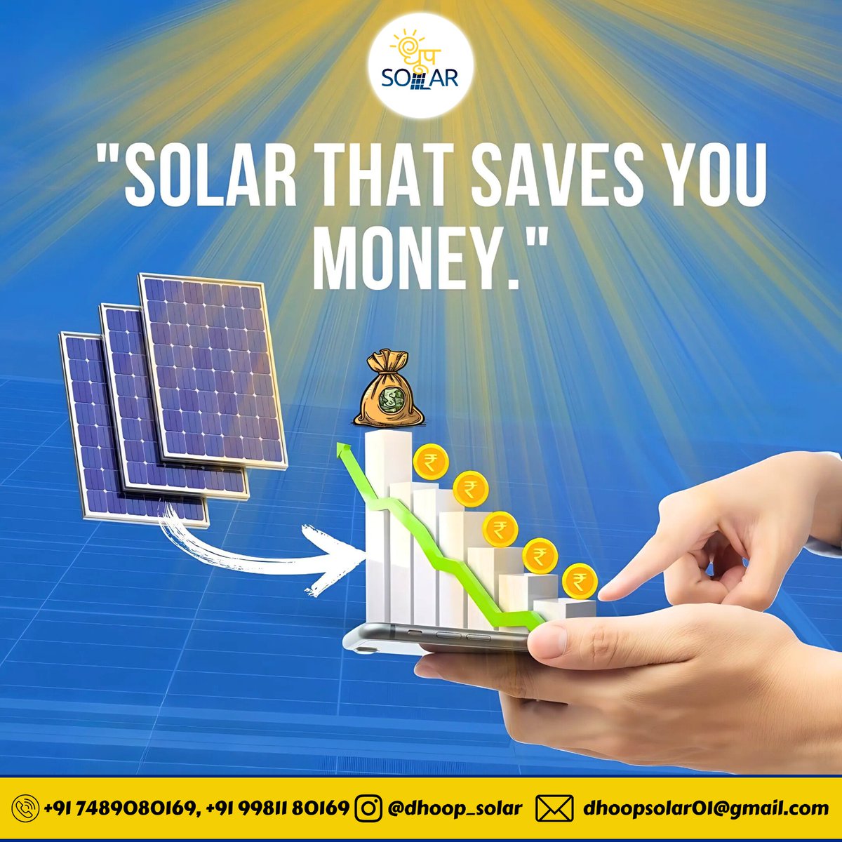 At Dhoop Solar, we turn sunshine into smart savings.
From reducing electricity bills to long-term returns, solar is the future your wallet will thank you for. 🌞📉
.
#DhoopSolar #solar #SolarEnergy #FreeElectricity #GoGreen #SolarSavings #GreenEnergy #SolarPower
