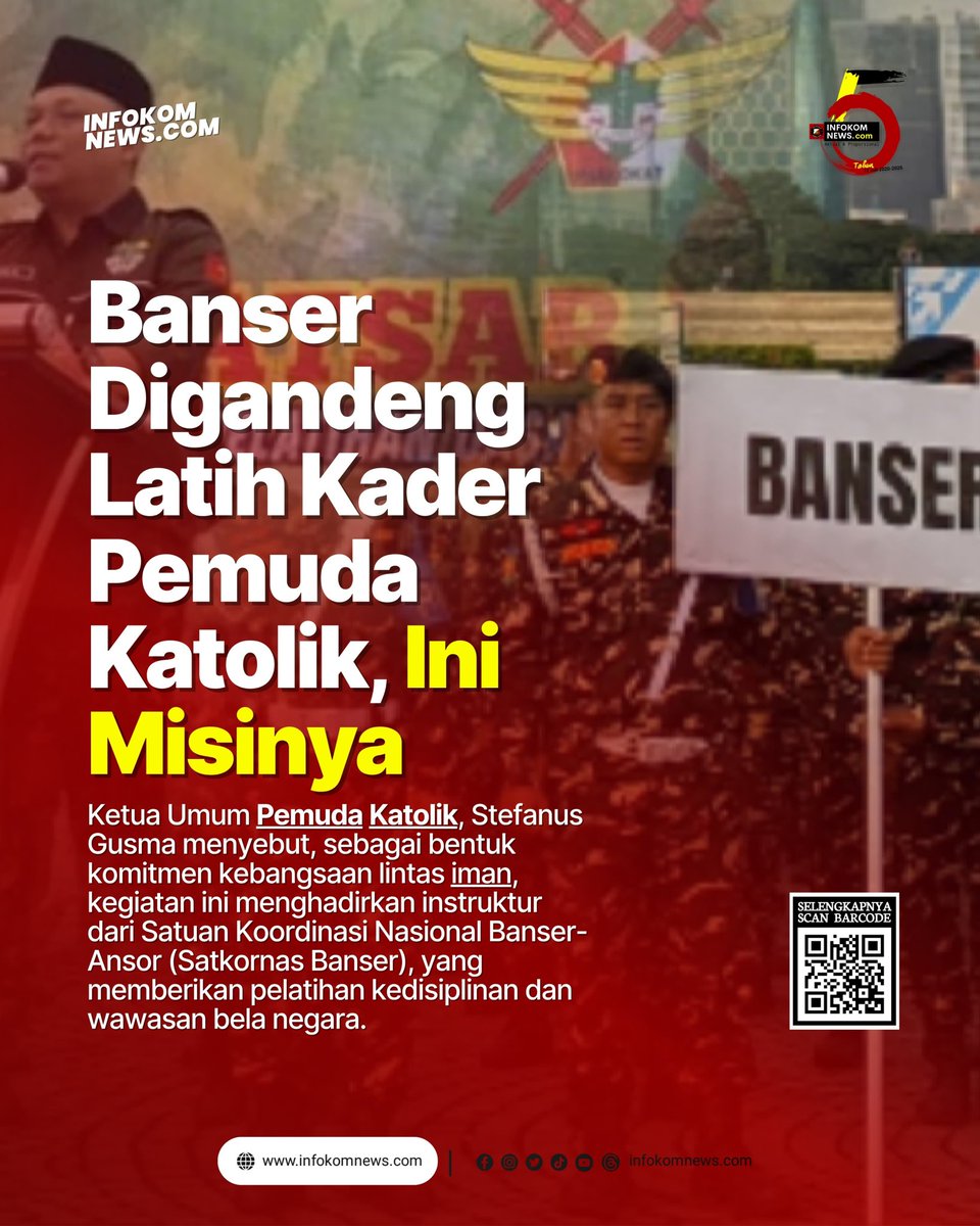 Ketum Pemuda Katolik, Stefanus Gusman menyebut, sebagai bentuk komitmen kebangsaan lintas iman, kegiatan ini menghadirkan instruktur dari Satuan Koordinasi Nasional Banser (Satkornas Banser), yang memberikan pelatihan kedisiplinan dan wawasan bela negara.

infokomnews.com/portals/berita…