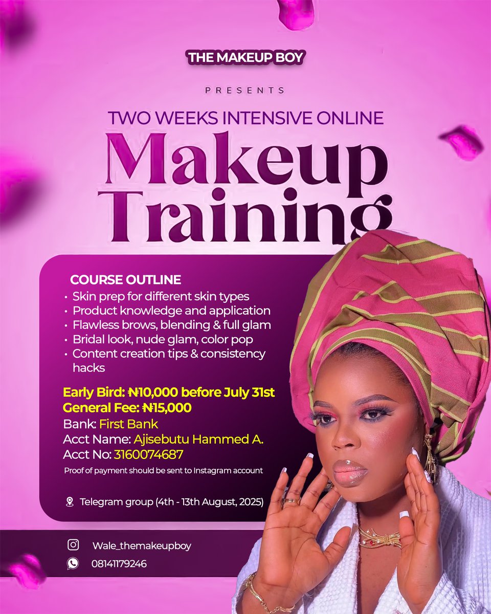 tmbofWale's tweet image. I don’t post makeup often here but I’m a certified MUA 💄
I’m hosting a 2-week ONLINE makeup class for beginners who want to level up from home 💥
So if you’re at home, come learn about Makeup Magic!!!