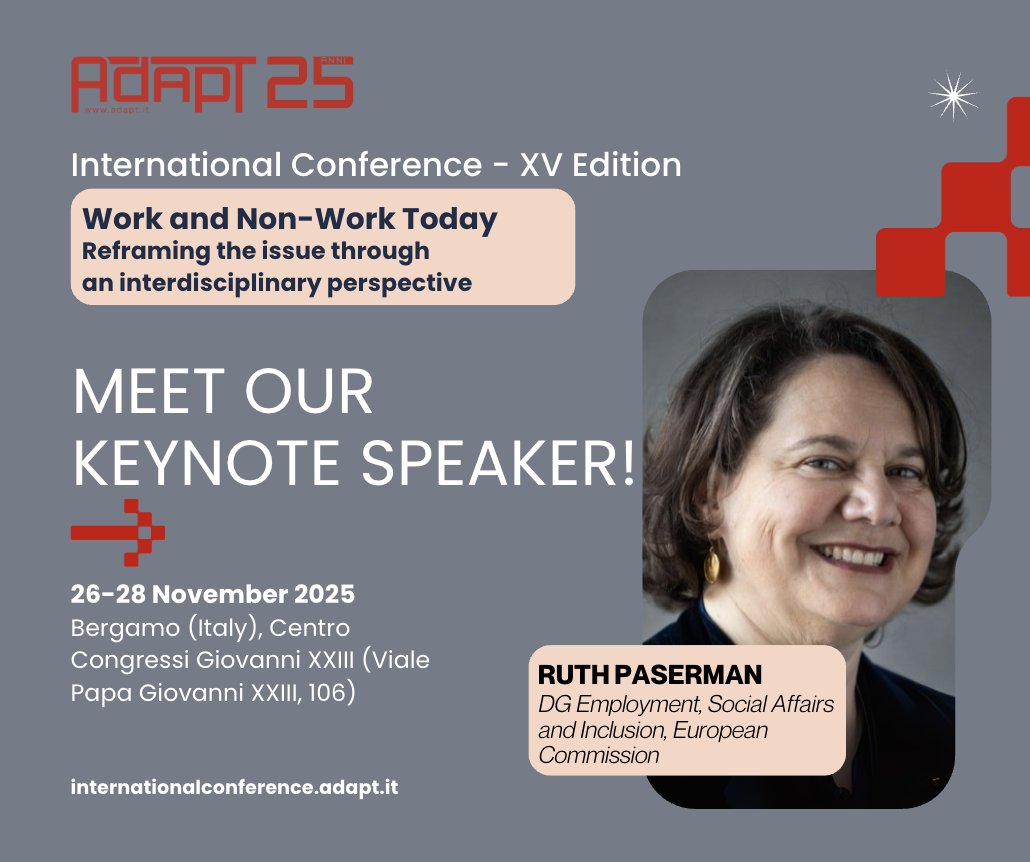 #ADAPTConference2025Today, we are pleased to introduce to you Cristobal Molina Navarrete (<a href="/ujaen/">Universidad de Jaén</a>),
<a href="/APonceETUI/">Aida Ponce Del Castillo</a> (<a href="/etui/">etui</a>), <a href="/rodriguezluz_/">Luz Rodriguez</a> (<a href="/uclm_es/">Universidad de Castilla-La Mancha</a>), and
<a href="/RuthPaserman/">Ruth Paserman</a> (<a href="/EU_Social/">EU Social 🇪🇺</a> <a href="/EU_Commission/">European Commission</a>)  
🔗All details: internationalconference.adapt.it
✍️Register here: internationalconference.adapt.it/registration/