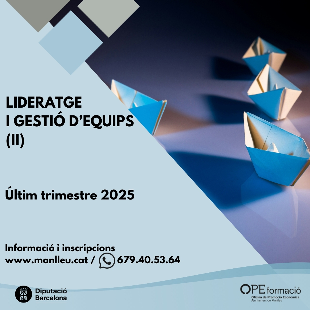 #OpeFormació En aquest curs et facilitem un espai de conversa i reflexió amb altres responsables sobre el rol de lideratge.

*Destinat a persones que ja han fet el primer nivell.

Per més informació i inscripcions a: manlleu.cat/ope/formacio