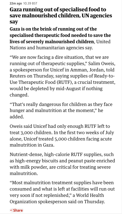 "Most malnutrition treatment supplies have been consumed and what is left at facilities will run out very soon if not replenished,” a World Health Organization spokesperson said on Thursday."