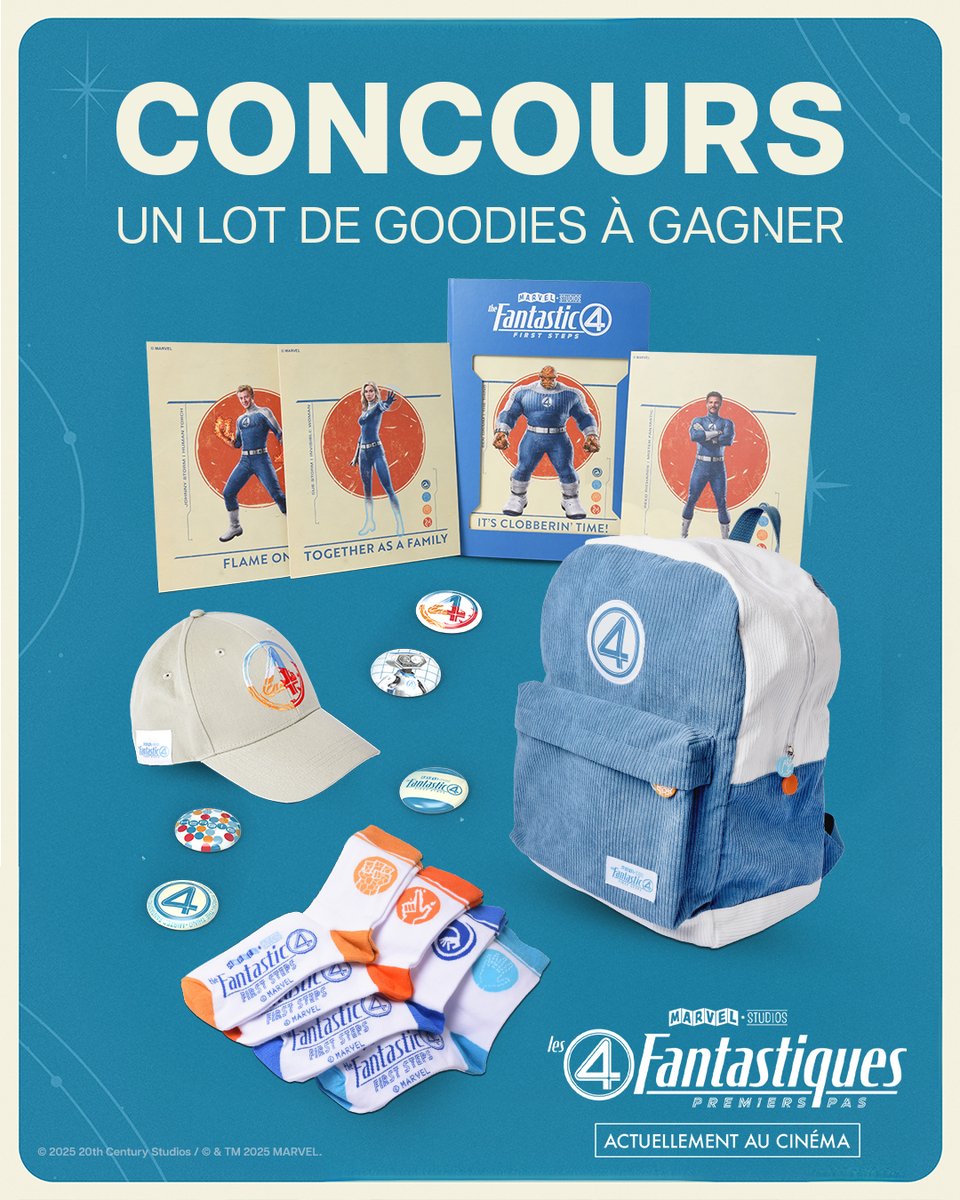 CONCOURS ! 💙 Pour célébrer la sortie du film #Les4Fantastiques : Premiers pas au cinéma, nous vous proposons de remporter un lot de goodies à l’effigie du film ! Pour participer, il vous suffit de RT.