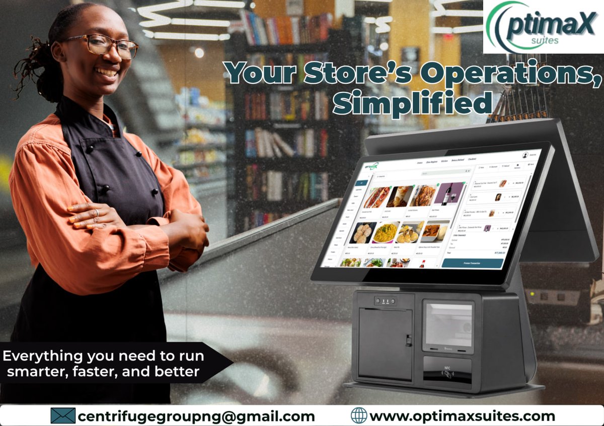 centrifugegroup's tweet photo. Running your business just got easier.
OptimaX Suite helps you track sales, manage inventory and run operations
ALL-IN-ONE place.
Not just a POS. Your growth partner.
#OptimaXSuite #RetailTech #possystem #businesstips #Centrifuge https://t.co/J0IrqCyPyU