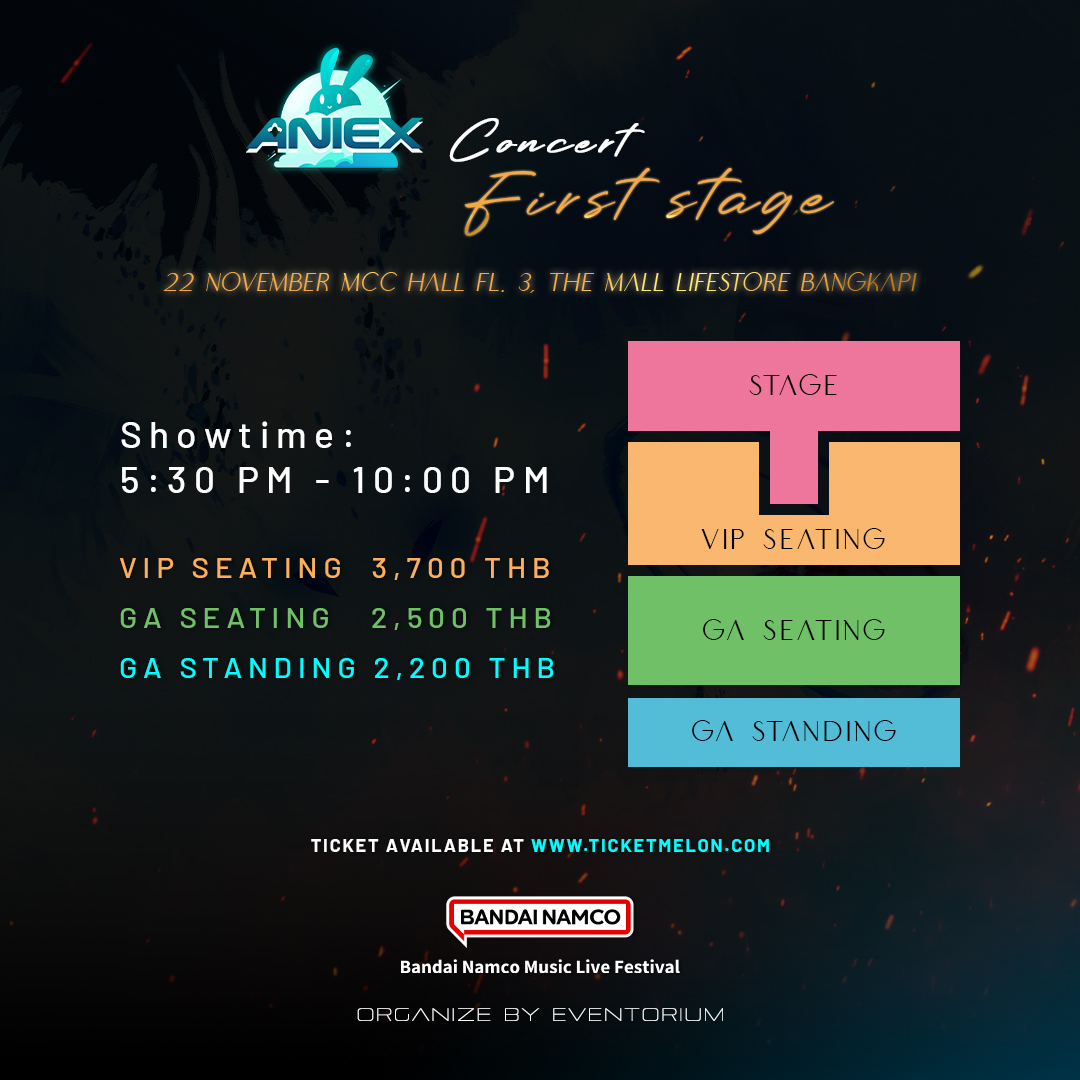 AniEx_event's tweet image. 🎫 AniEx Concert First Stage tickets!
Epic anisong lineup + exclusive goodies for anime fans 🎁
📍Get yours Aug 1 >> ticketmelon.com/ax/axc
#AniEx #AniEx2025 #Anisong #BandaiNamcoMusicLive #ZAQ
#TRUE #MindaRyn #ミセカイ #ayumimiyazaki #やなぎなぎ