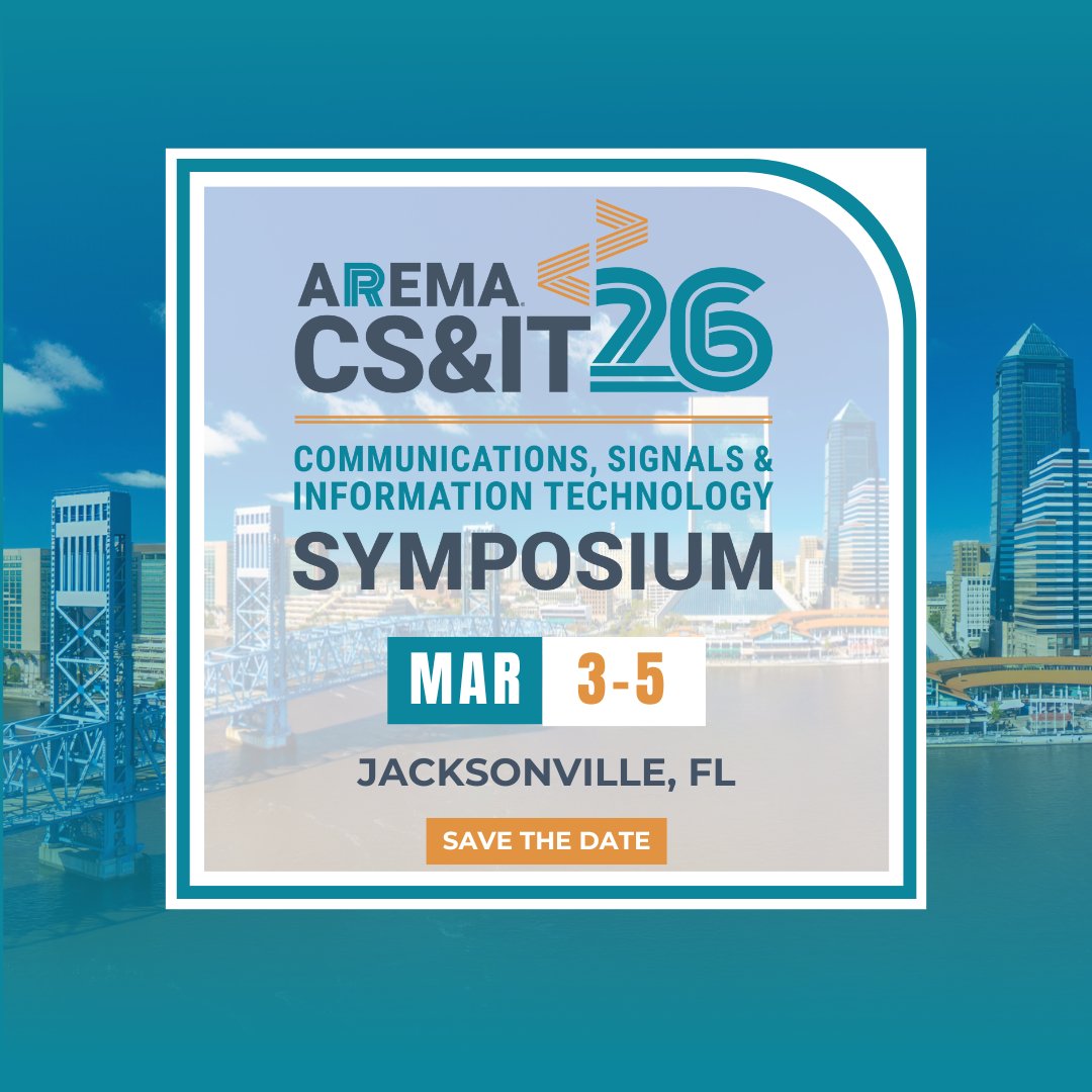 📅 Mark your calendar:
AREMA 2026 CSIT Symposium
📍 Jacksonville, FL
🗓️ March 3–5, 2026

Explore the past, present &amp; future of rail Comms, Signals &amp; IT.
Registration opens Fall 2025.
🔗 zurl.co/ZjknU

#CSIT2026 #AREMA #RailTech #SaveTheDate
