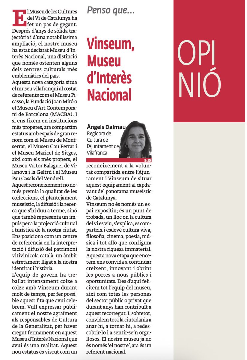 📰 La regidora de cultura Àngels Dalmau parla del #VINSEUM en un article al <a href="/el3devuit/">el3devuit</a> 

Gràcies per les teves paraules! 

#MuseudelViCatalà #MuseudInteresNacional #MuseudelVi