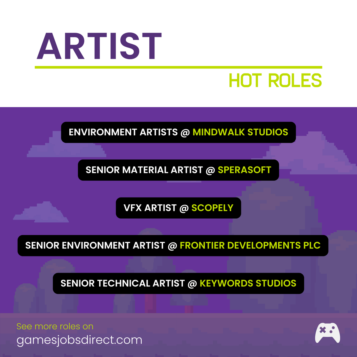 GamesJobsDirect's tweet image. ๐ฅ Check out these hot ART roles on Games Jobs Direct! ๐ฎ
These exciting opportunities at leading studios could be your perfect match. We have 2,800+ roles available right now on the Games Jobs Direct site! ๐ gamesjobsdirect.com
#gamesjobs #gamesdev #hiring #jobs #indiedev