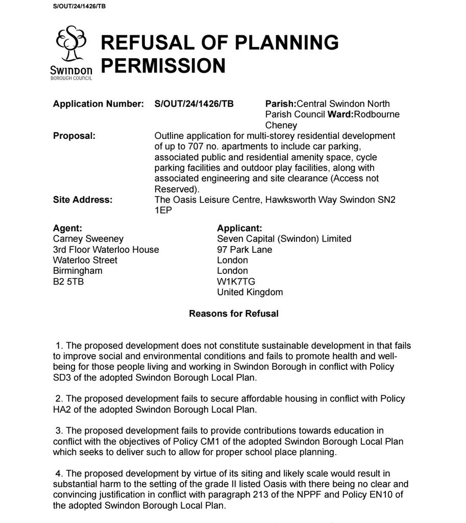 SaveOasis's tweet image. Just had an email notification, @SwindonCouncil have now uploaded the detailed refusal note of why the flats at Oasis were refused. Interesting reading.