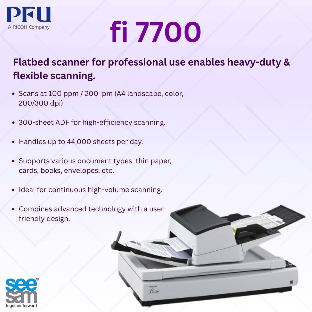 SeeSamSolution's tweet image. Unmatched Performance for High-Volume Scanning
The PFU fi-7700 is your ultimate scanning powerhouse, fast, flexible, and built for large workloads with minimal downtime.
#SeeSaamSolutions #PFUfi7700 #PFU #Scanners