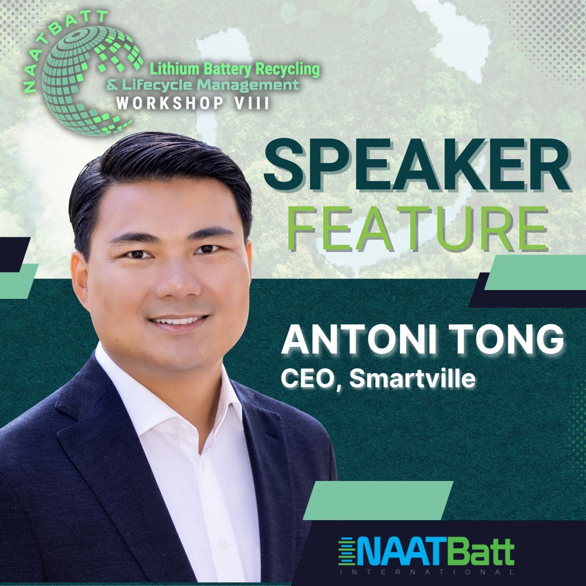 Speaker Spotlight: Antoni Tong (Smartville CEO) at NAATBatt Recycling Workshop 
Topic: Data transparency in 2nd life batteries
July 29-31 | Reno  Register: events.naatbatt.org 
#RecyclingWorkshop #NAATBatt #Smartville