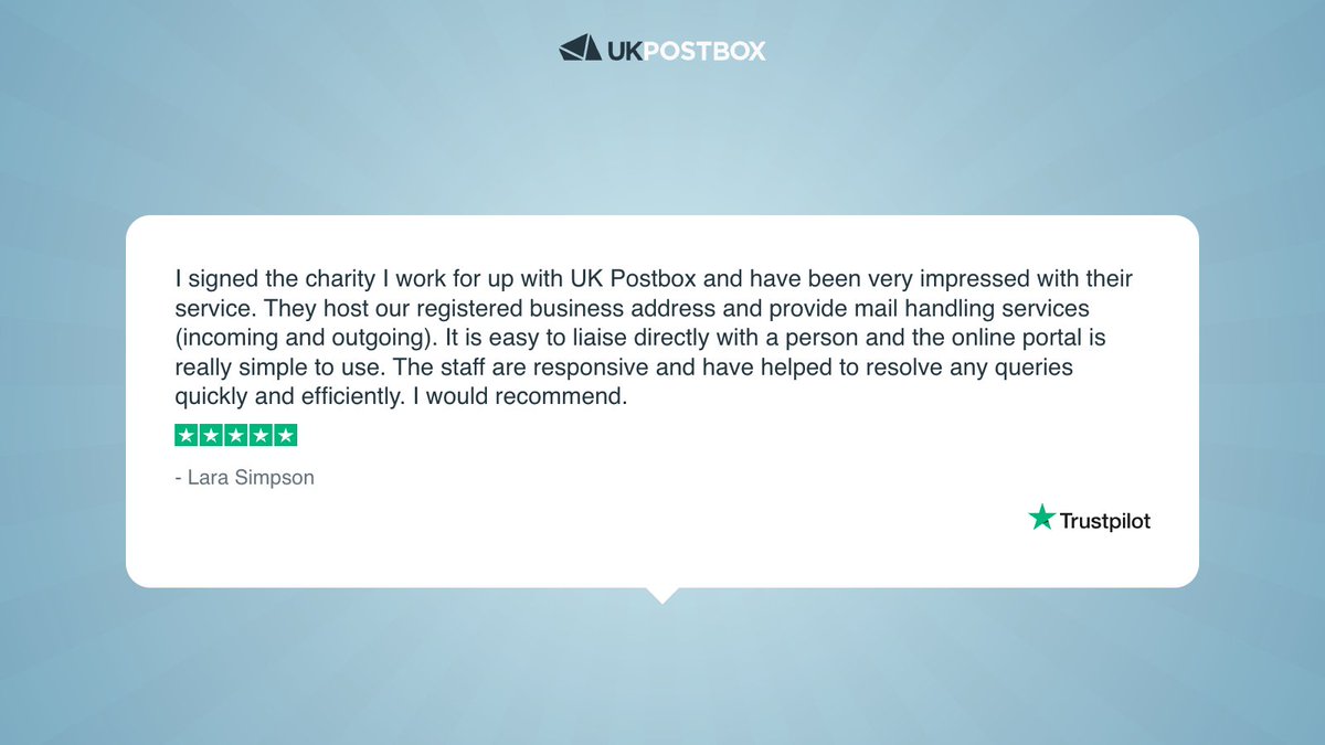 A lovely 5⭐ review from Lara!

It's true! We support organisations of all types with their registered addresses and mail handling. Quick and user-friendly, with support from our friendly team.  

See our prices 👉 ukpostbox.com/pricing

#UKPostbox #Trustpilot #HappyCustomer