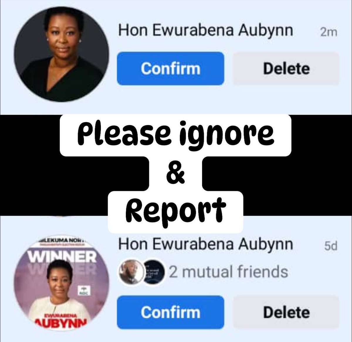 eaaubynn's tweet image. Kindly ignore and help by reporting these profiles. They do not represent me on Facebook. 

Thank you.