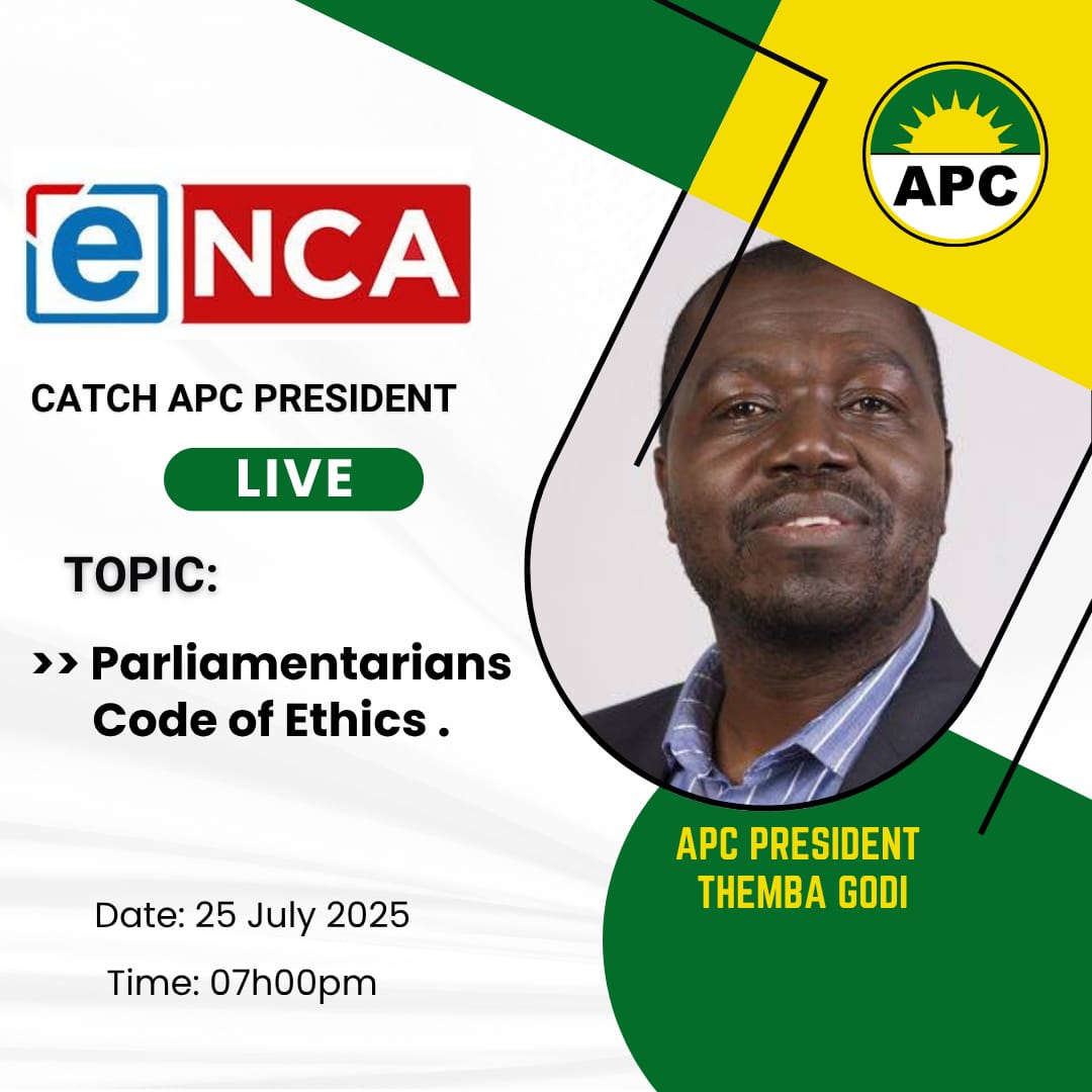 Fellow Azanians, tonight at 19h00 I will be on eNCA talking about parliamentarians Code of Ethics and Conduct. MPs are expected to put public interest 1st and enhance the integrity of Parliament. Have you heard of the Joint Committee on Ethics and Members' Interests?