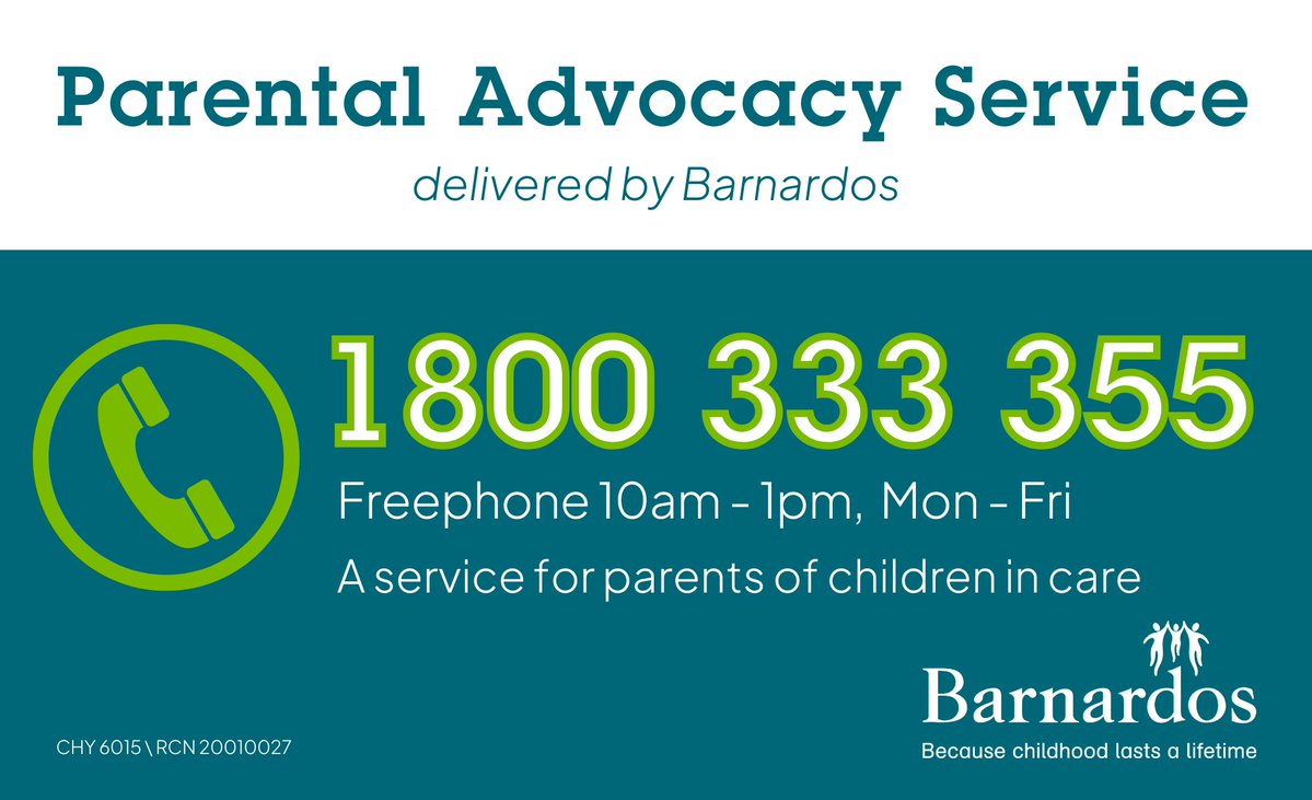 The aim of our Parental Advocacy Service is to help and support parents to actively participate in the child protection and legal process in an informed and supported way!💚

📞 Freephone 1800 333 355
📅 10am - 1pm
📅 Monday - Friday

#BecauseChildhoodLastsALifetime