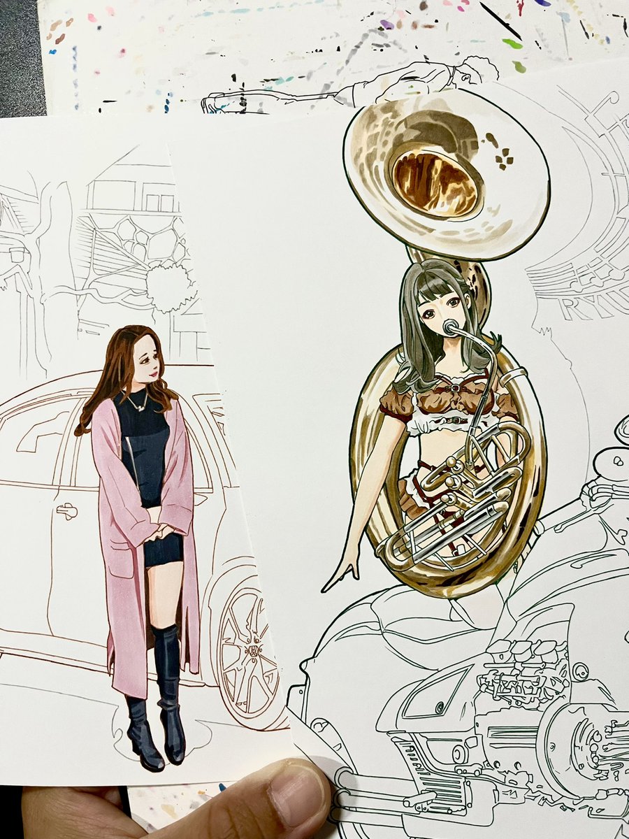 tdra08n_b's tweet image. イラスト進捗。
人物着彩終わらせられました！
本格的な管楽器描くのは初めてでした。