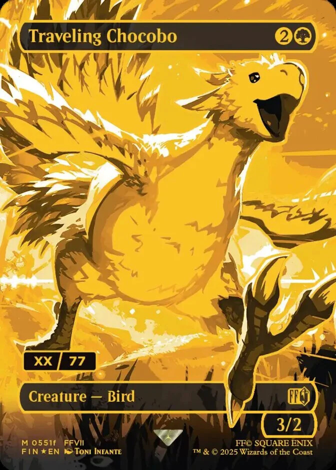 JVCom's tweet image. Une carte Magic x Final Fantasy s'est vendu 250 000$ !
Il s'agit de "Chocobo Voyageur" en gold, numérotée 1/77.
Il n'en existe que 77 dans le monde.