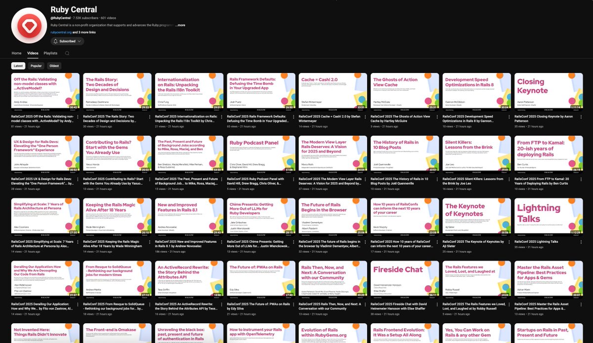 That moment when you know the next few evenings will be awesome (all RailsConf 2025 videos are out) #ruby #rails