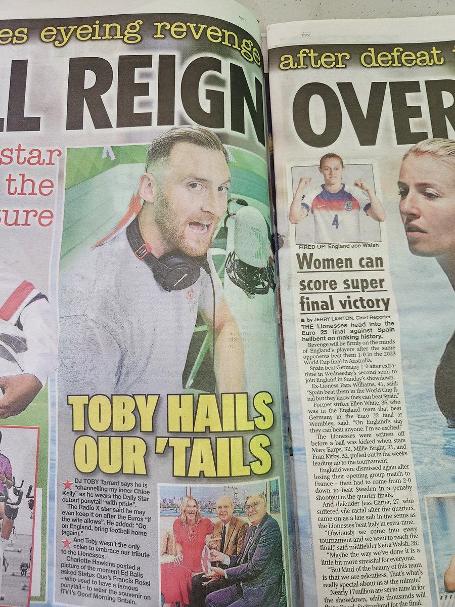 tobytarrant's tweet image. What an honour to appear in the finest publication in the world @dailystar

In between Hulk Hogan and Leah Williamson just like I always dreamed 

Go on England 🏴󠁧󠁢󠁥󠁮󠁧󠁿