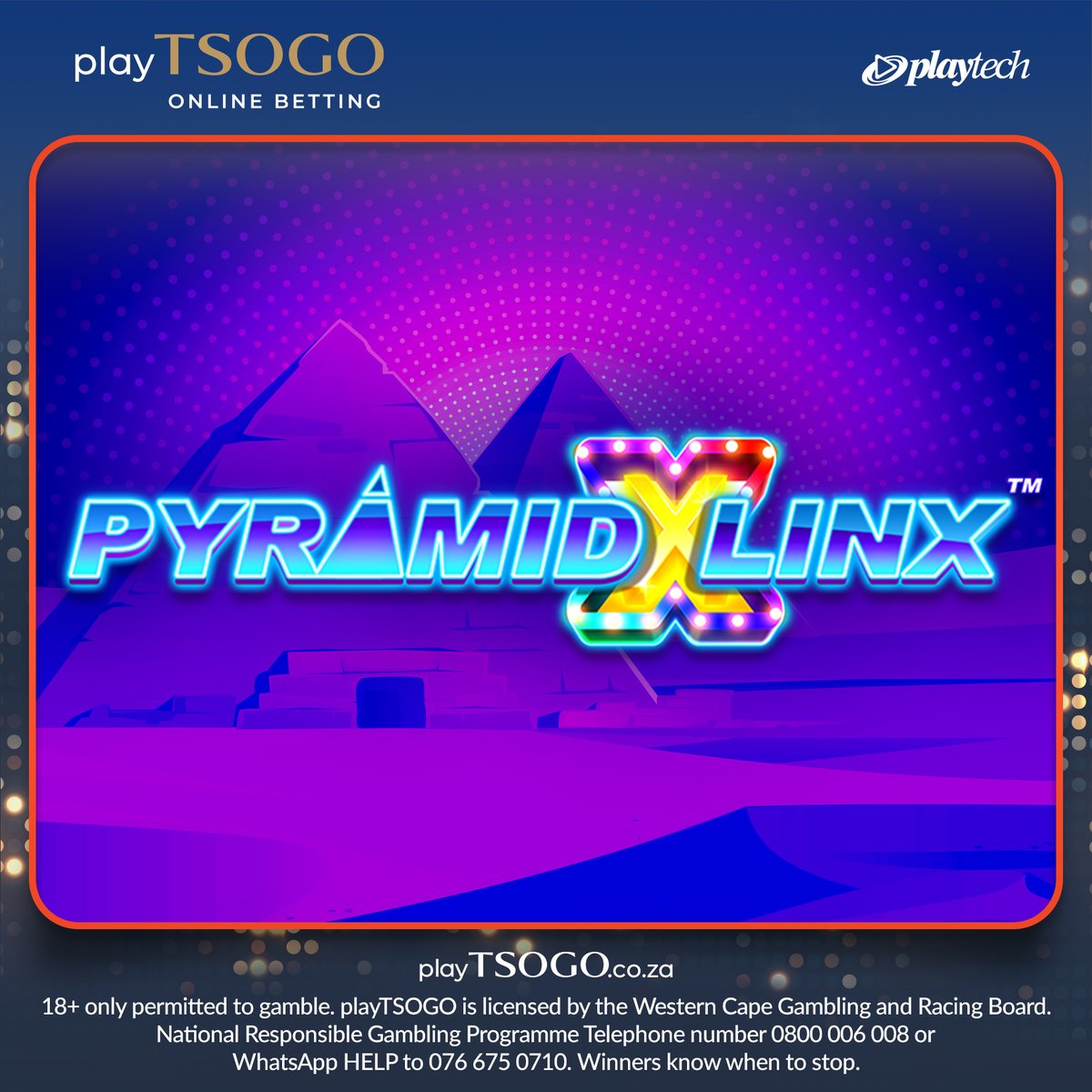 playTSOGO's tweet image. Stack up the symbols in Pyramid Linx to trigger the bonus games feature. 🔺 A potential max payout of up to R2 Million awaits, bet now at playTSOGO.co.za.