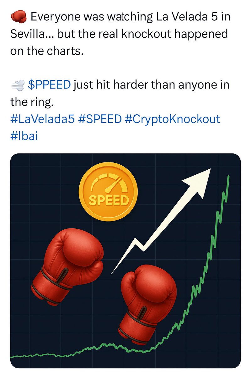 speedcoin_off's tweet photo. π₯ Everyone was watching La Velada 5 in Sevillaβ¦
but the real knockout happened on the charts.
π¨ $SPEED just hit harder than anyone in the ring.
#LaVelada5 #SPEED #CryptoKnockout #Ibai https://t.co/y6GdZoAUqR