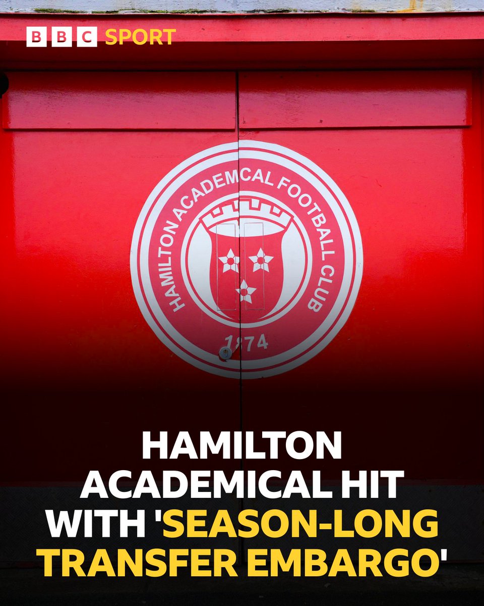 Hamilton Academical have been issued with a "season-long transfer embargo" by the SPFL after the League 1 club failed "to settle its tax obligations".

#BBCFootball