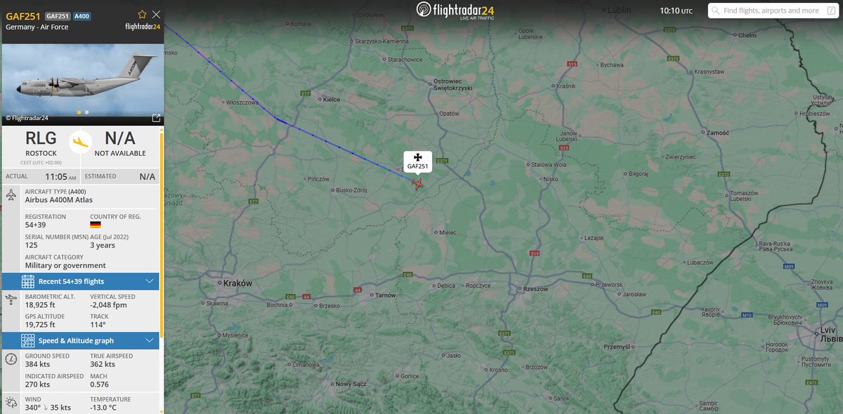 PolishMilRadar's tweet image. 📅25.07.2025 12:11LT
🇩🇪Siły Powietrzne Niemiec
✈️Airbus A400M Atlas "54+39"
#GAF251 zniżanie
🛫Rostock #ETNL
🛬Rzeszów #EPRZ
🔗flightradar24.com/GAF251/3b6a76cc
#POLMILRADAR