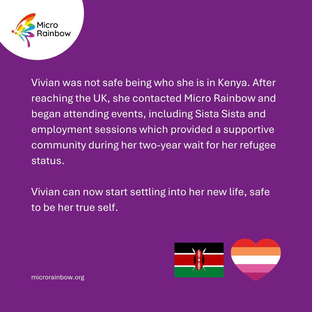 Congratulations to Vivian, a #lesbian woman from Kenya, who has just been granted #refugee status!

She can now start settling into her new life, safe to be her true self 🌈

Help us support more people like Vivian by becoming an ally👉microrainbow.org/become-an-ally/