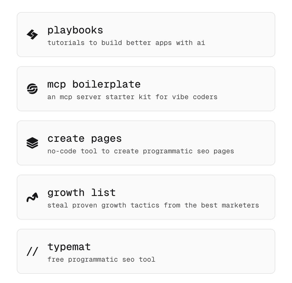 iannuttall's tweet image. As well as selling my SEO course, I'm also open to selling my remaining public projects:
playbooks: 125k pageviews/mo ($500 mrr)
mcp boilerplate: 830 stars in github
create pages: $925 mrr
growth list: 1k pageviews/mo
typemat: free to a good home