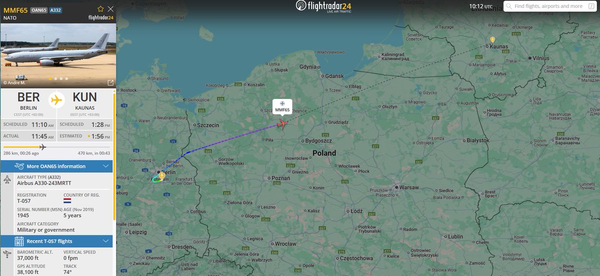 PolishMilRadar's tweet image. 📅25.07.2025 12:13LT
🇪🇺NATO
✈️Airbus A330-243MRTT "T-057"
#MMF65 na wysokośći FL370
🛫Berlin #EDDB
🛬Kowno #EYKA
🔗flightradar24.com/MMF65/3b6a8be9
#POLMILRADAR