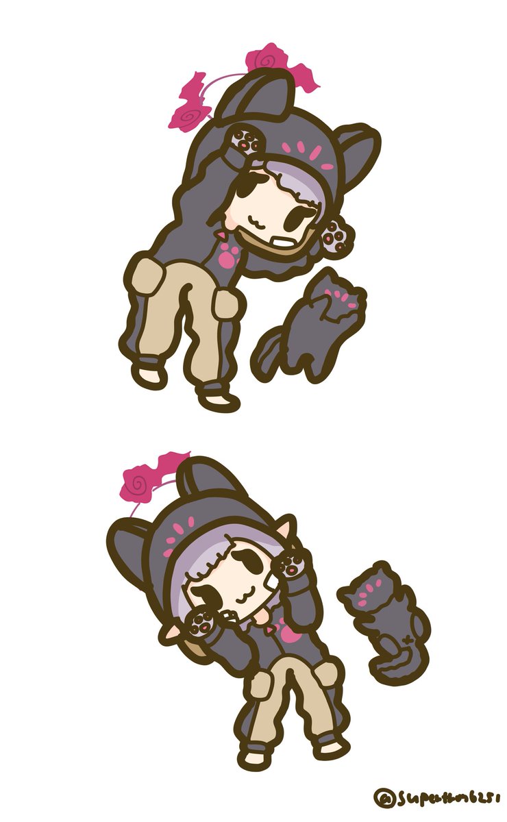 supertron6251's tweet image. パジャマシュロちゃんとクロカゲちゃん🐈‍⬛