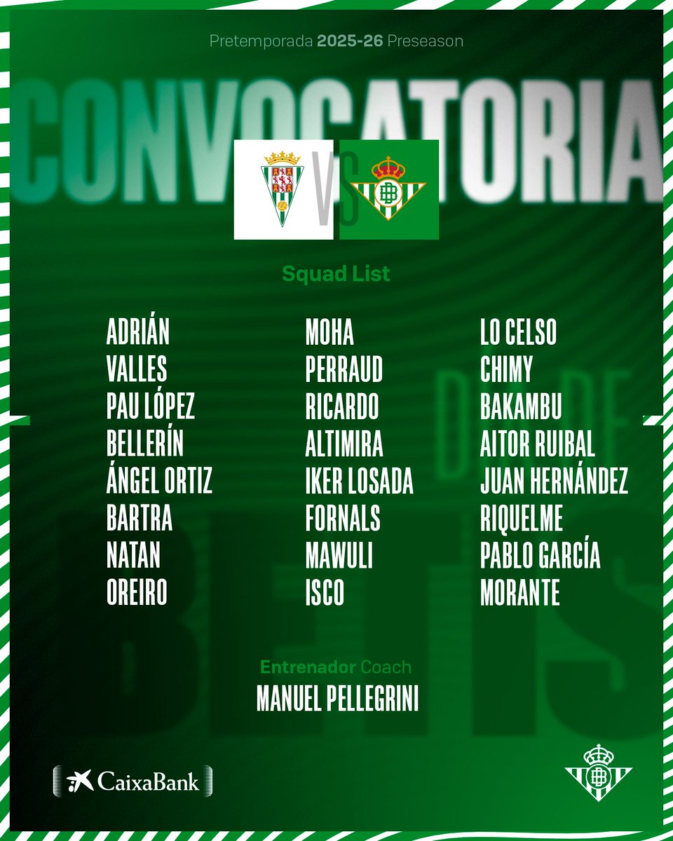 Afición Blanquiverde (@afblanquiverde) on Twitter photo Estos son los convocados 🔎 del <a href="/RealBetis/">Real Betis Balompié 🌴💚</a> para el #CórdobaRealBetis del día de hoy. ⤵️
#SigamosCreciendoJuntos #CCF #CórdobaCF #VolveremosCCF #TrofeoPuertasDeCórdoba Estos son los convocados 🔎 del <a href="/RealBetis/">Real Betis Balompié 🌴💚</a> para el #CórdobaRealBetis del día de hoy. ⤵️
#SigamosCreciendoJuntos #CCF #CórdobaCF #VolveremosCCF #TrofeoPuertasDeCórdoba