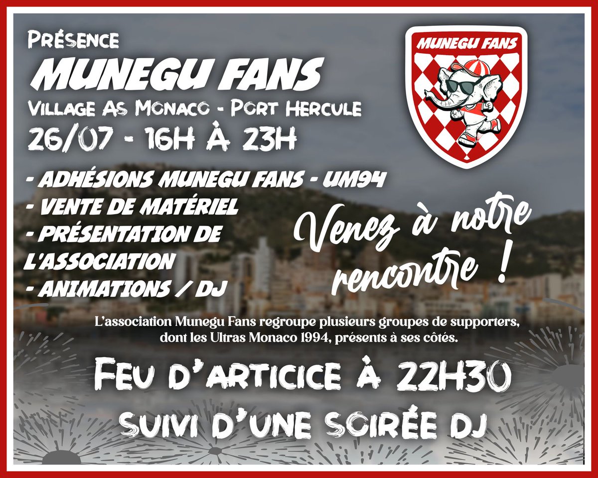 Munegu Fans (@munegufans) on Twitter photo Nous serons présents ce samedi 26/07 au village <a href="/AS_Monaco/">AS Monaco 🇲🇨</a> - Port Hercule de 16H à 23H ! Nous serons présents ce samedi 26/07 au village <a href="/AS_Monaco/">AS Monaco 🇲🇨</a> - Port Hercule de 16H à 23H !