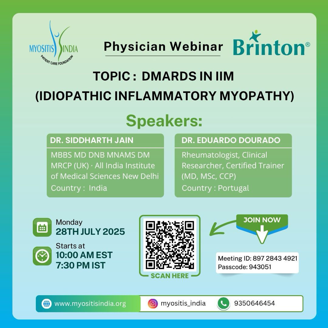 Myositis_India's tweet image. 3 Days to Go! Physician Webinar on DMARDS in IIM register to join the webinar
✅ Register here:
docs.google.com/forms/d/e/1FAI…