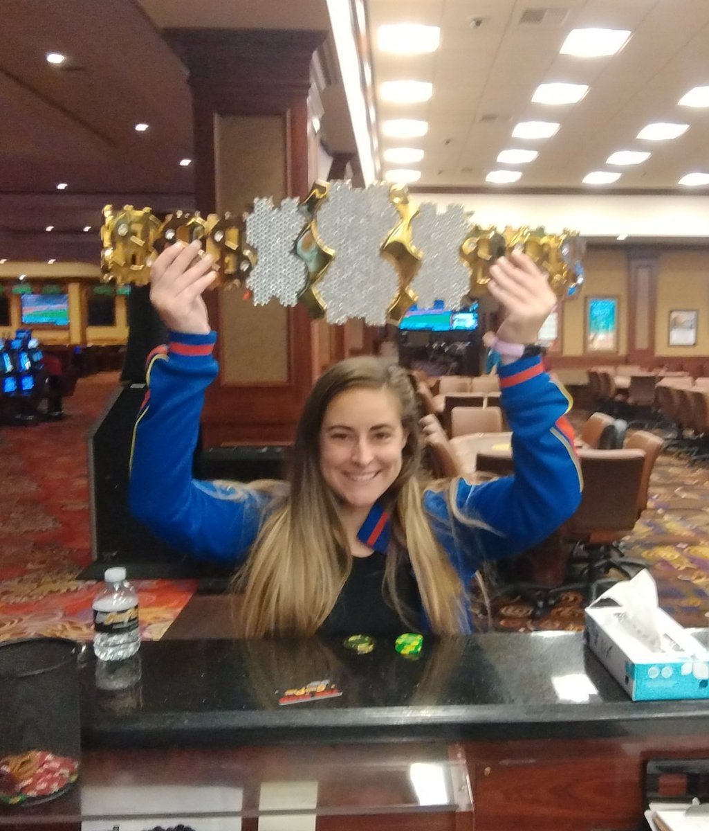 SPPokr's tweet image. Congratulations to Erin on her outright victory in tonight's 10pm Turbo Bounty event. She wins $1054, the medallion and a pic with the championship belt. Thanks to all who joined us tonight y @southpointlv