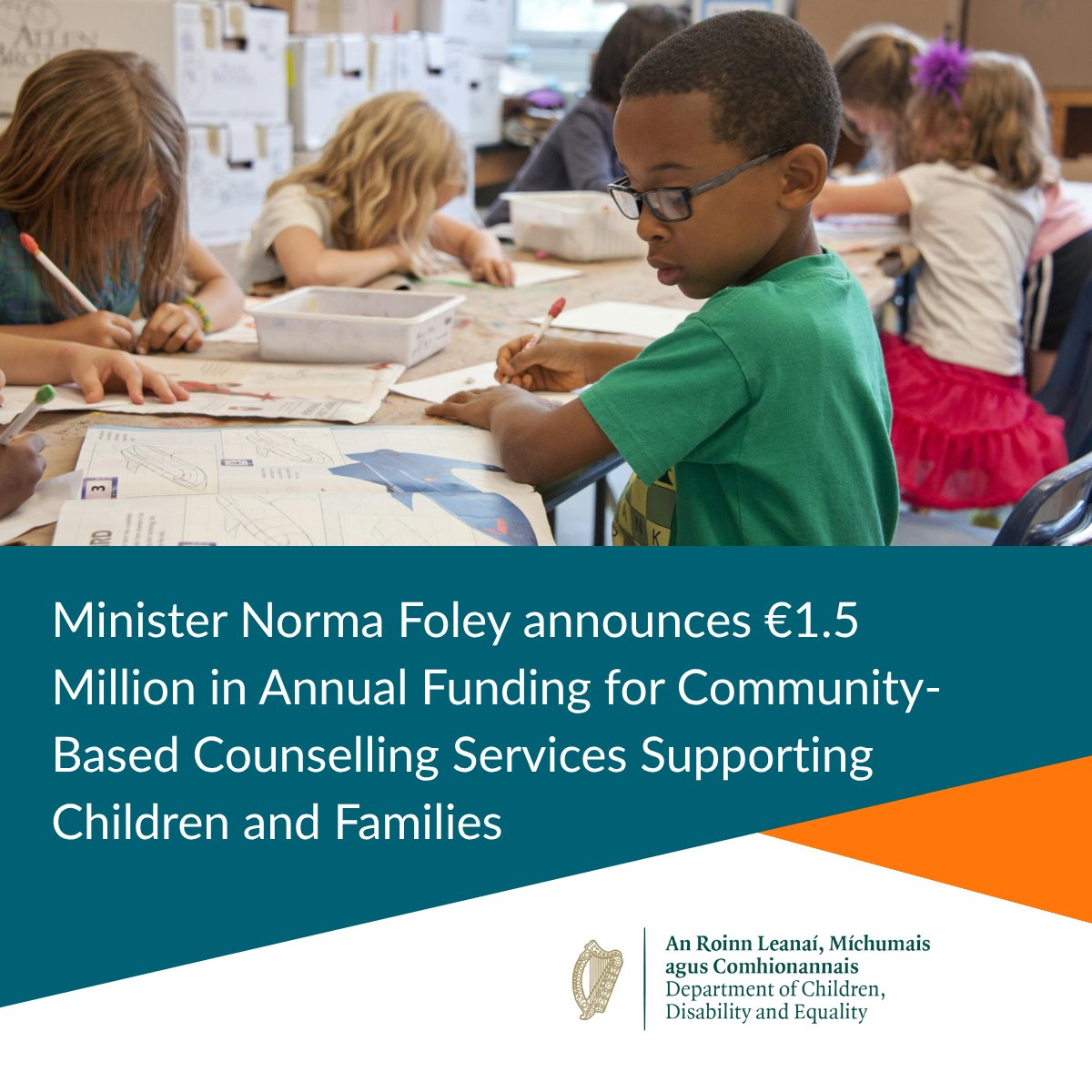 Children, Equality, Disability, Integration, Youth (@dcediy) on Twitter photo The Minister for Disability, Children and Equality, <a href="/NormaFoleyTD1/">Norma Foley T.D</a>, today announced €1.5 million in annual funding for community-based counselling services. The Minister for Disability, Children and Equality, <a href="/NormaFoleyTD1/">Norma Foley T.D</a>, today announced €1.5 million in annual funding for community-based counselling services.