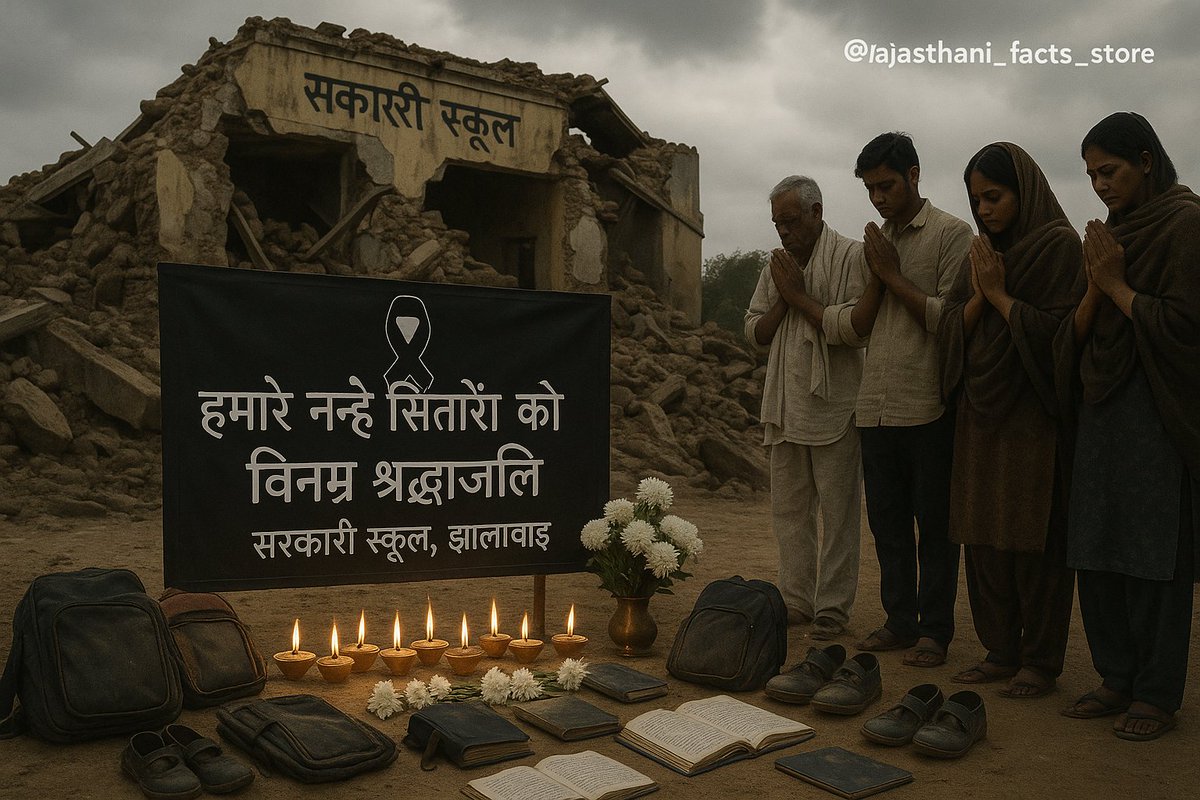 झालावाड़ के मनोहर थाना के पीपल्दा में सरकारी स्कूल की छत गिरने से निधन हुए विद्यार्थियों को श्रद्धांजलि एवं घायलों की शीघ्र स्वस्थ होने के लिए प्रार्थना। 
#JhalawarTragedy #rajasthangk #jhalawad #झालावाड़ #सरकारी_स्कूल_बचाओ