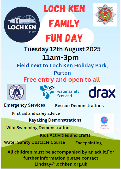 DG CAT supporting LOCH KEN Family Fun Day Event.
please feel free to come along and learn about water safety from various partners. This is a fantastic day full of events for all ages. <a href="/ScottIrving11/">Scott Irving</a> <a href="/scotfire_DG/">SFRS Dumfries & Galloway</a> <a href="/YOUTHWORKDG/">Youth Work DG</a>