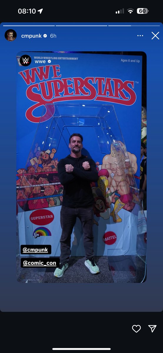 CMPunkStories's tweet image. CM Punk reposts a story from WWE of him posing inside the new WWE Superstars LJN style figure packaging at #SDCC
24th July 2025