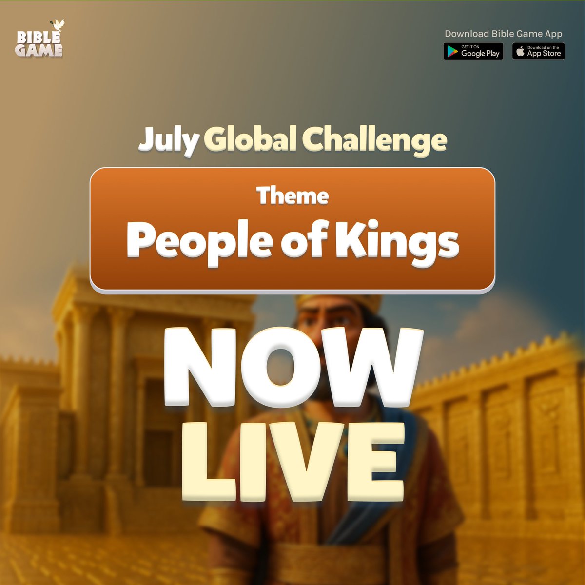 OurBibleGame's tweet image. JULY GLOBAL CHALLENGE IS LIVE! 👑
Theme: People of Kings

Join thousands of players around the world on the Bible Game App.
🏆 Let’s go deeper, grow stronger, and have fun doing it!

📲 Download now on [Google Play] or [App Store]
#BibleGame #PeopleOfKings #JulyChallenge