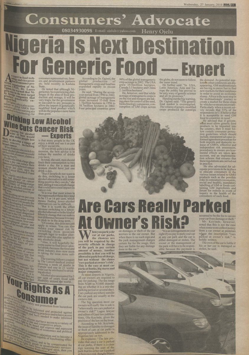 StartArchiving's tweet image. "Nigeria Is Next Destination for Generic Food — Expert" — P.M. News, 2010
"An expert in food technology and consultant on global GMO-free initiative, has warned that Nigeria may be the next target by foreign companies that produce genetically enhanced food."