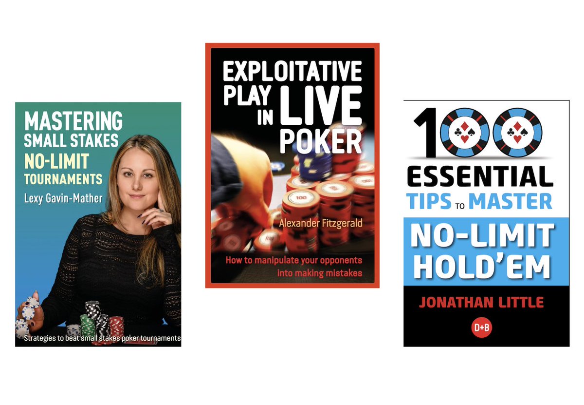 DBPoker1's tweet image. 3 books to perfect your tournament play. Mastering Small Stakes No-Limit Tournaments by @LexyGavinPoker , Exploitative Play in Live Poker by @pokerheadrush and 100 Essential Tips to Master No-Limit Hold'em by @JonathanLittle.
BUY ALL 3 and get 30% OFF:
dandbpoker.com/collections/d-…