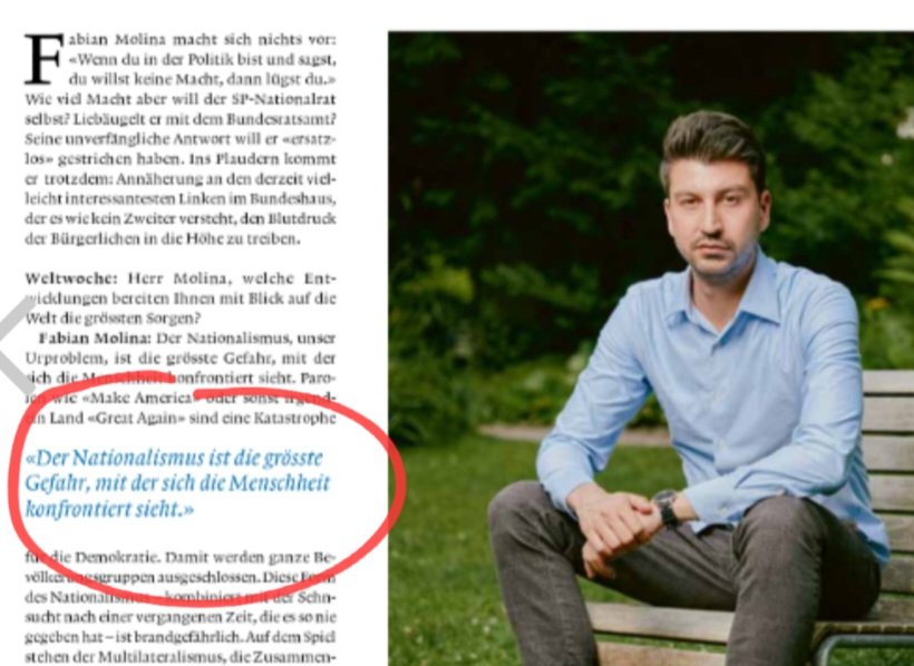 awakenwithpete's tweet image. Für Patriot Molina ist der #Nationalismus die grösste Gefahr für die Menschheit, u.a. auch #Trump. 😗 Die weltweit 100 Millionen Todesopfer durch kommunistische Regime blendet der sehr linke NR aus, den Nationalsozialismus noch nicht mal mitgerechnet. @Weltwoche #Sozialismus