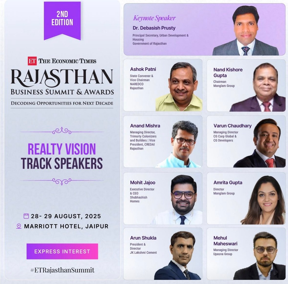 All eyes on Rajasthan’s real estate renaissance! 🏗️

The hashtag#ETRajasthanSummit’s Realty Vision Track brings together policy leaders and industry pioneers to map the next decade of growth—from infrastructure to innovation.

📍 Marriott Jaipur | 🗓️ August 28–29, 2025

🔗