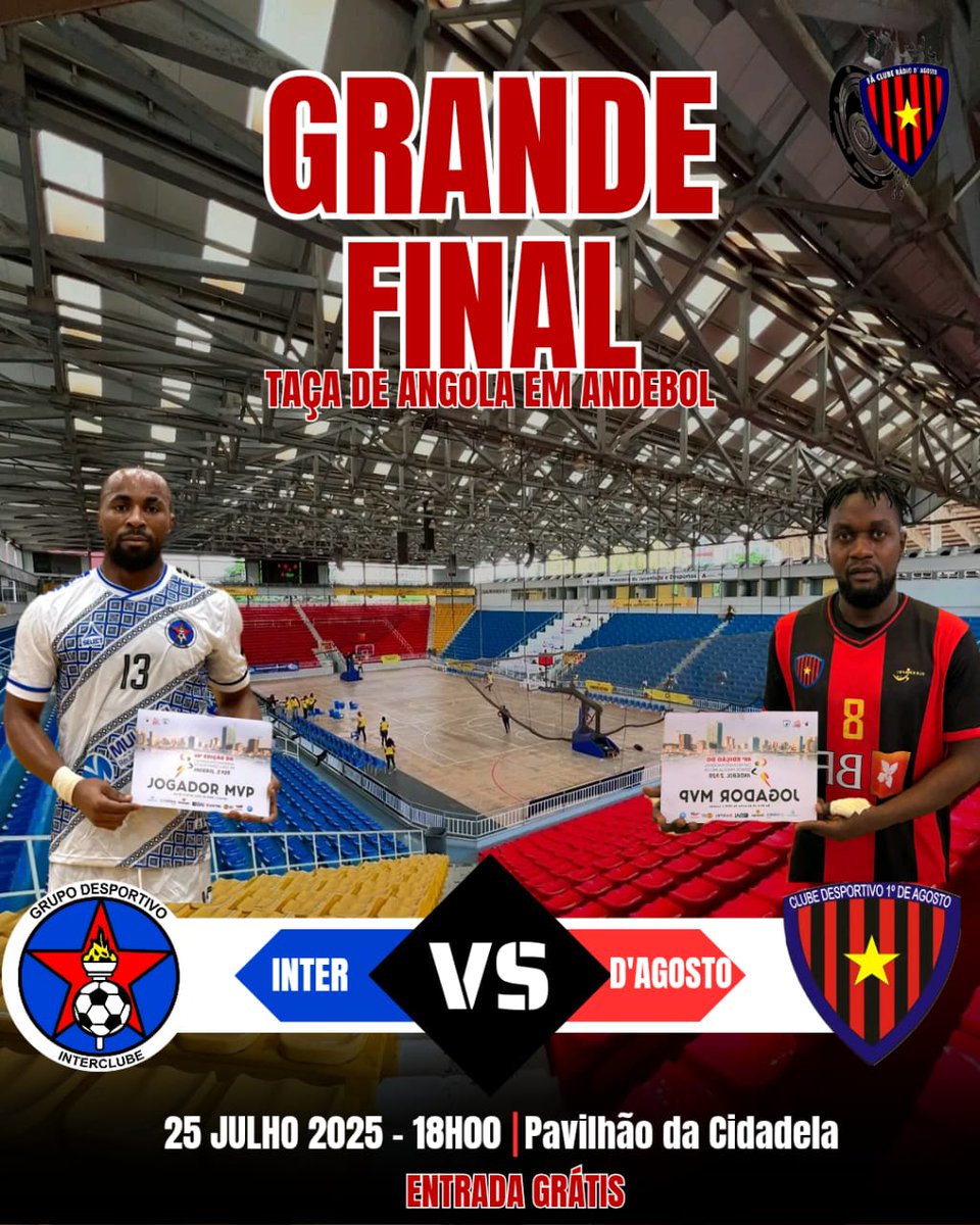 FCRadioDAgosto's tweet photo. 𝐅𝐈𝐍𝐀𝐋 𝐃𝐀 𝐓𝐀Ç𝐀 𝐃𝐄 𝐀𝐍𝐆𝐎𝐋𝐀

📅 Hoje - 25/07/25
Interclube 🆚 1º de Agosto
⏰ 18h00
🏟️ Pavilhão da Cidadela
Entradas grátis https://t.co/UQlA0NvmAL