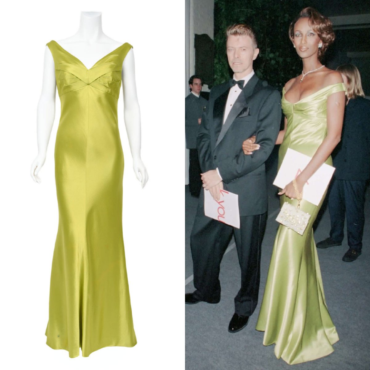 Victoria Haddock (@vickyhaddock) on Twitter photo Somali fashion model and entrepreneur Iman was born #OnThisDay in 1955. She wore this chartreuse green silk off-the-shoulder gown, from Gianni Versace's A/W 1995 collection, to attend the 7th on Sale AIDS benefit with David Bowie in 1995. For sale <a href="/TimelessVixen/">Timeless Vixen</a>. #FashionHistory Somali fashion model and entrepreneur Iman was born #OnThisDay in 1955. She wore this chartreuse green silk off-the-shoulder gown, from Gianni Versace's A/W 1995 collection, to attend the 7th on Sale AIDS benefit with David Bowie in 1995. For sale <a href="/TimelessVixen/">Timeless Vixen</a>. #FashionHistory