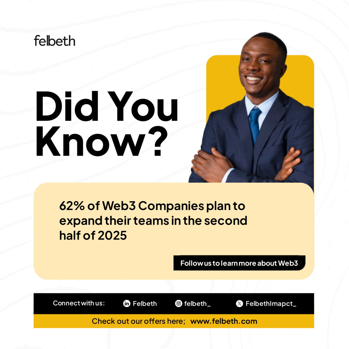 FelbethImpact_'s tweet image. What鈥檚 stopping you from taking a course with Felbeth.
Head over to our website and get started馃憞
felbeth.com
#Felbeth #web3