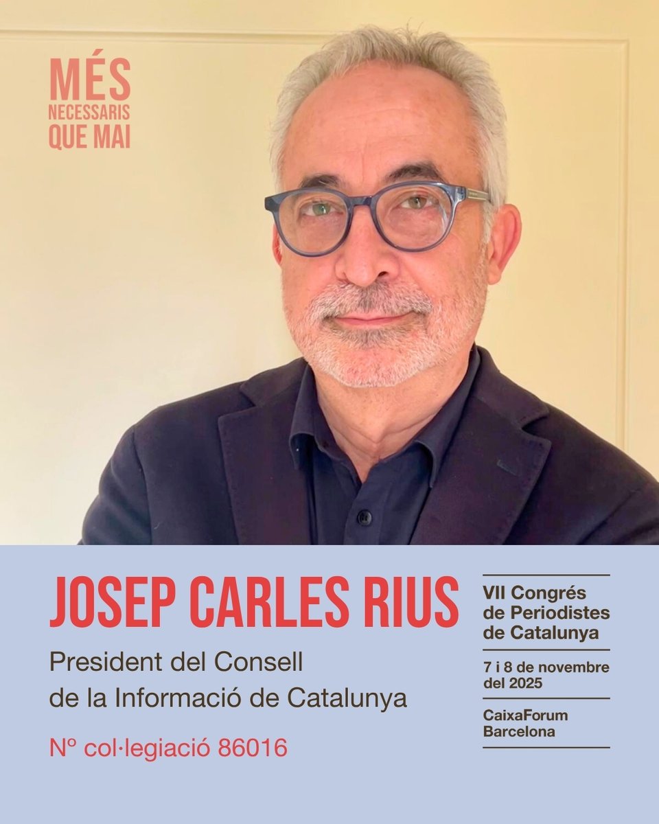 Col·legi de Periodistes de Catalunya (@periodistes_cat) on Twitter photo 🚀Coneix els i les participants del
#VIICongresPeriodistes!
✅ Toni Clapés
✅ Mar Manrique (<a href="/marmanriique/">Mar Manrique</a> )
✅ Montserrat Armengou (<a href="/montsearmengou/">Montse Armengou</a>)
✅ Josep Carles Rius (<a href="/jcrius/">Josep Carles Rius</a>)
Aviat compartirem més noms i novetats!
congresperiodistes.cat/participants/ 🚀Coneix els i les participants del
#VIICongresPeriodistes!
✅ Toni Clapés
✅ Mar Manrique (<a href="/marmanriique/">Mar Manrique</a> )
✅ Montserrat Armengou (<a href="/montsearmengou/">Montse Armengou</a>)
✅ Josep Carles Rius (<a href="/jcrius/">Josep Carles Rius</a>)
Aviat compartirem més noms i novetats!
congresperiodistes.cat/participants/